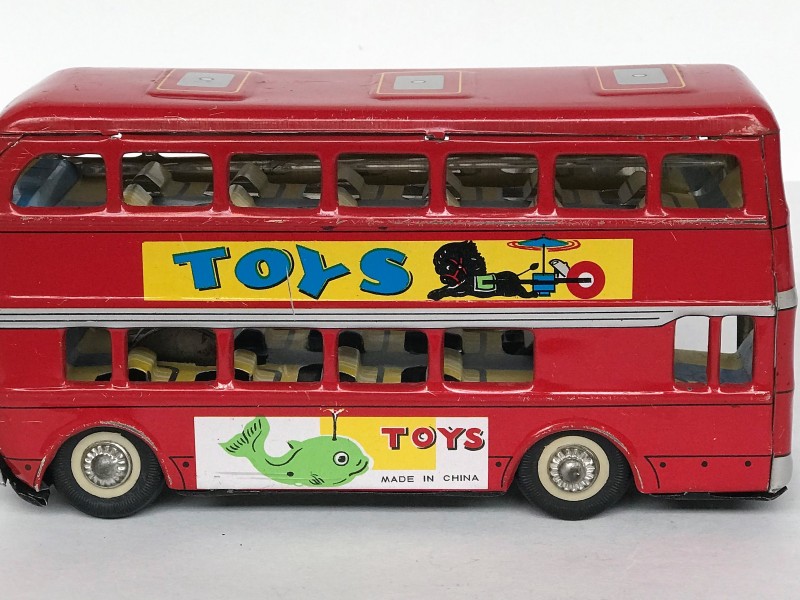 Vintage Metal Tin Friction Toy dubbel dekker bus